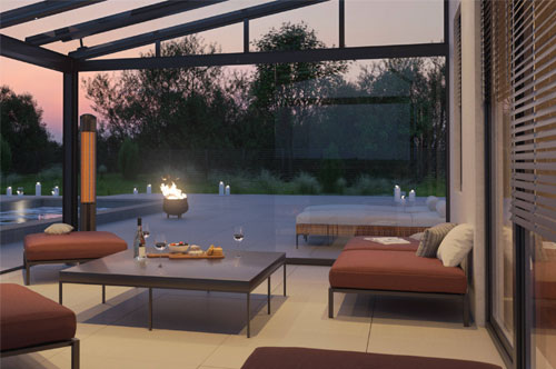Terrassenüberdachung mit Carbonstrahler HeatTower