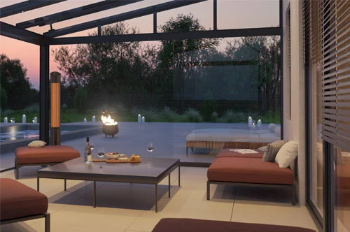 Terrassenüberdachung mit Carbonstrahler HeatTower