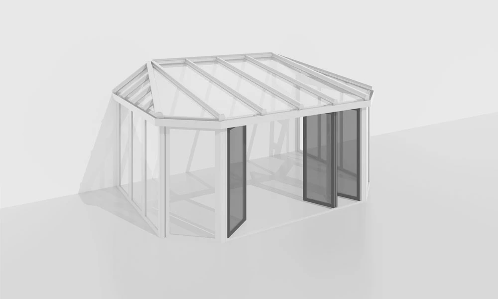 3D-Darstellung von einem Wintergarten mit Faltwänden