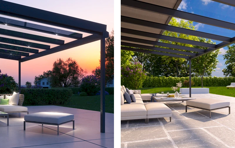 Lamellendach und Glasdach Kombination