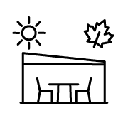 Icon mit Sonne, Blume und Schneeflocke, Symbol für lange Nutzung von Frühling bis Herbst