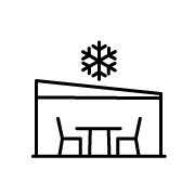 Icon mit Haus und Möbeln unter Dach, Symbol für optimalen Schutz der Gartenmöbel im Winter