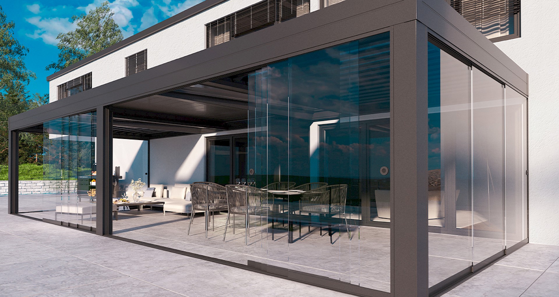 Terrassenüberdachung mit Dachschiebefenster