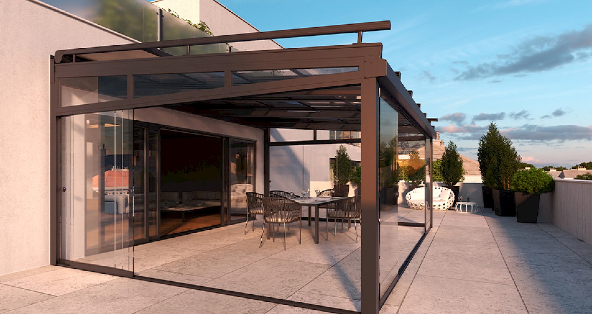 Terrassenüberdachung mit Dachschiebefenster