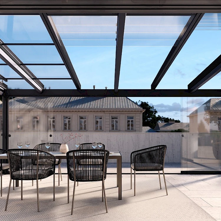 Lamellendach und Glasdach Kombination