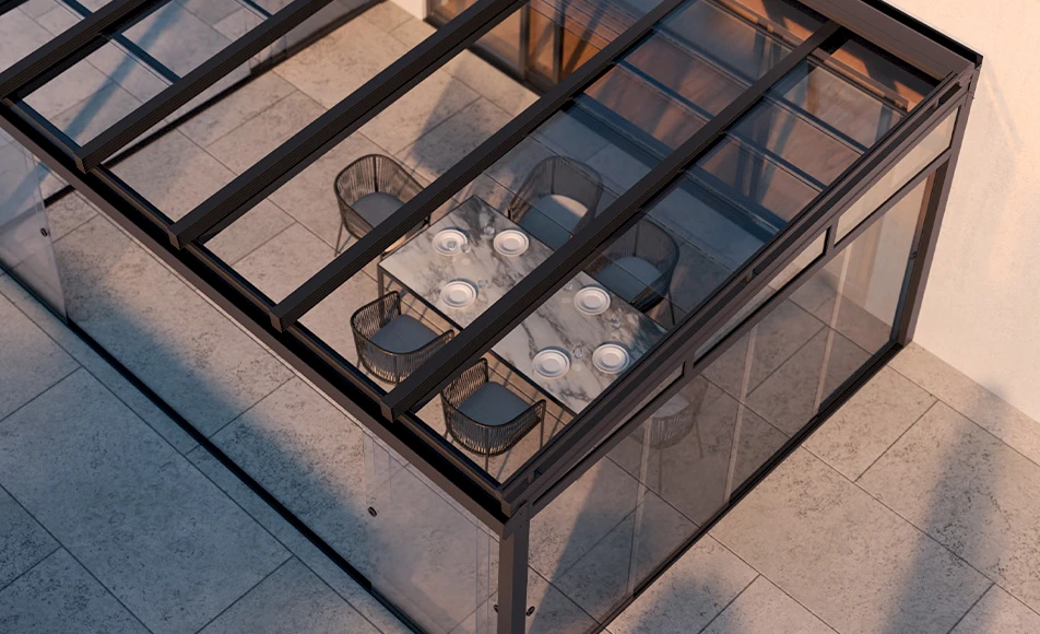 Lamellendach und Glasdach Kombination