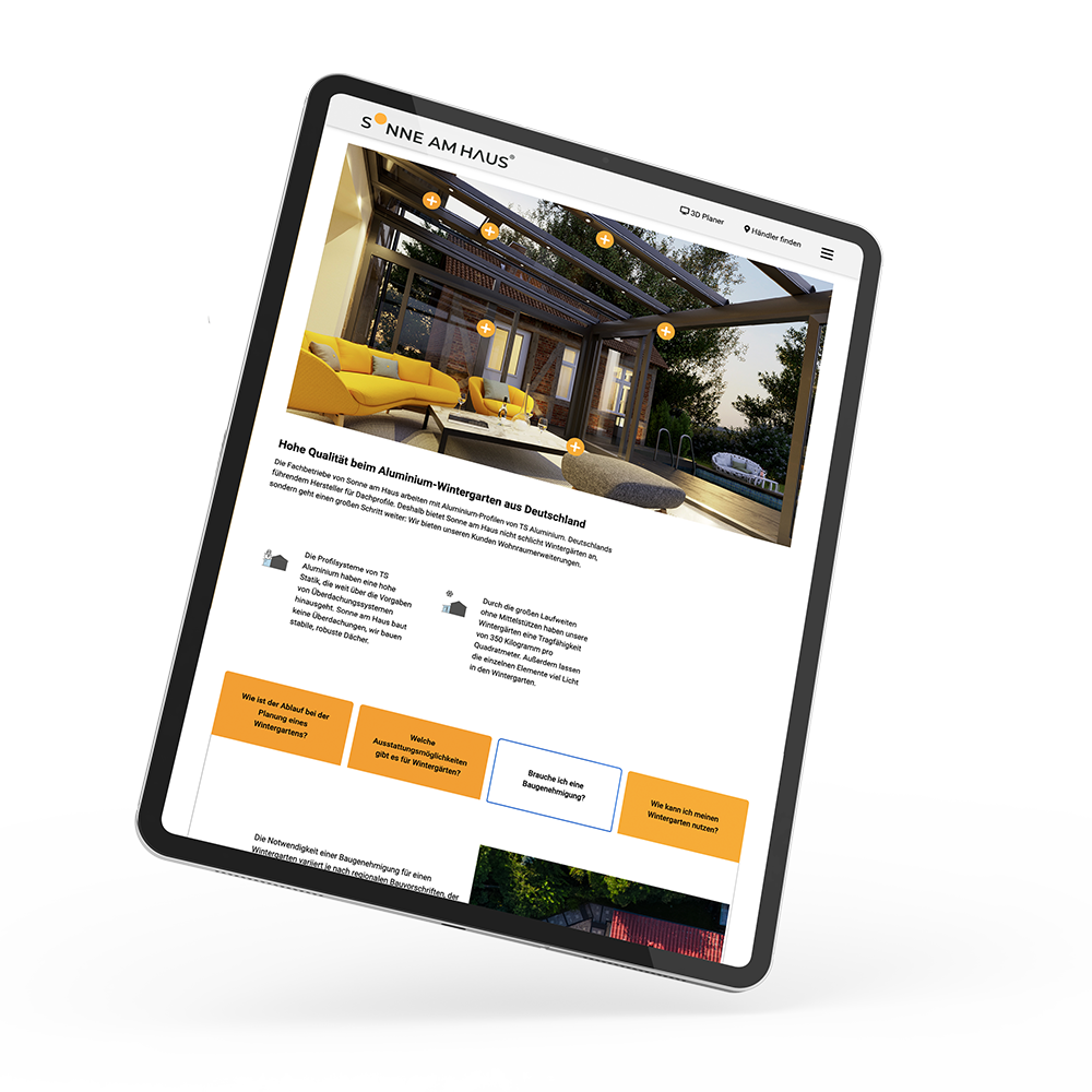 Tablet mit Sonne am Haus Website